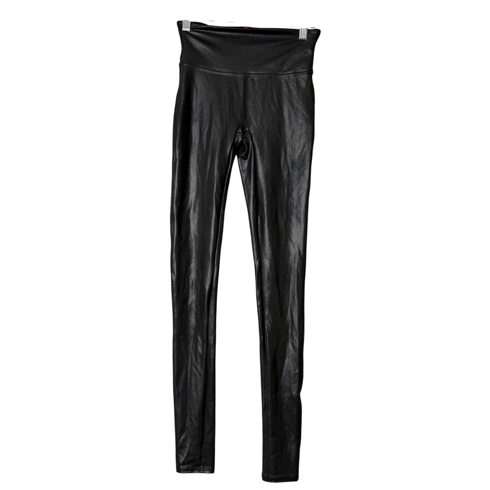 Spanx Faux Leather Leggings Womens‎ S Tall Black Shaping Smoothing